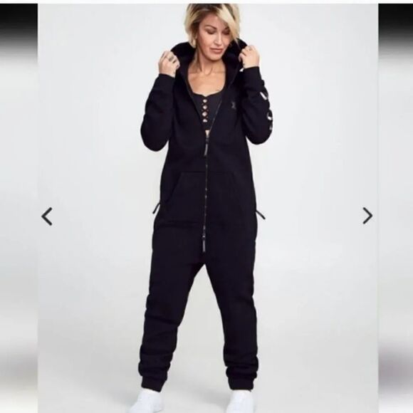 SoulCycle One Piece Zippered Hoodie Sweatshirt Jumpsuit in Black Size Medium - Picture 3 of 13